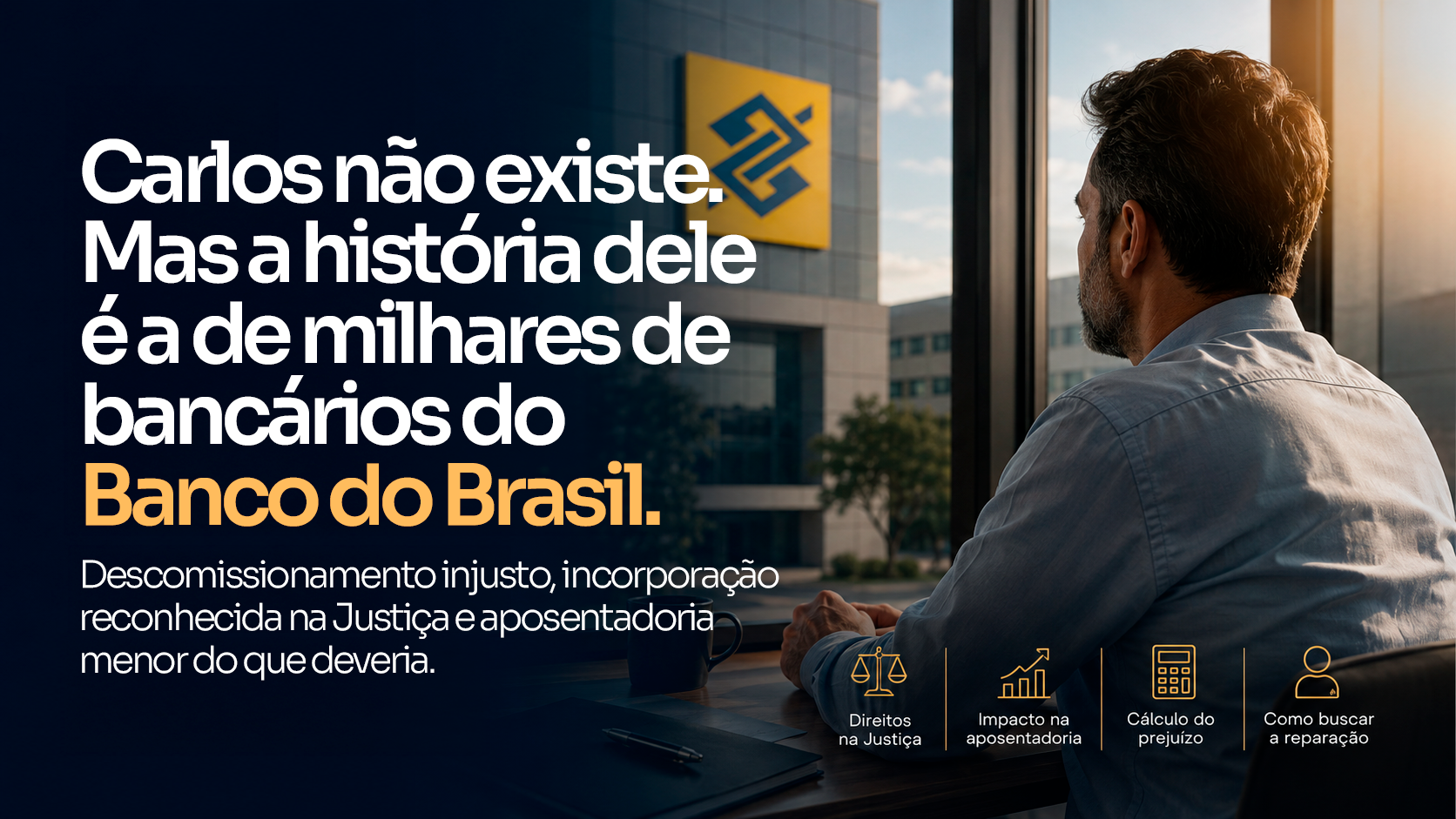 Bancário observa uma agência do Banco do Brasil pela janela