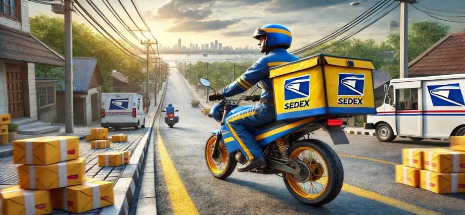 Carteiros dos Correios com motocicleta amarela prontos para entrega, destacando a importância do AADC e adicional de periculosidade