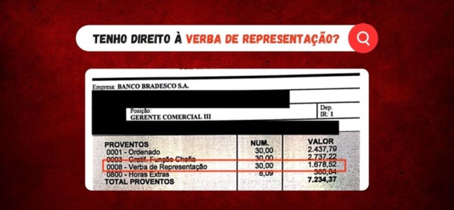 Contracheque do Banco Bradesco com destaque para a verba de representação na posição de Gerente Comercial, Tenho direito à verba de representação?